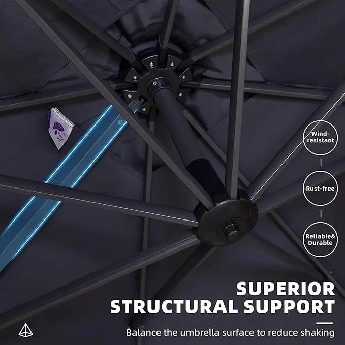PURPLE LEAF 10' X 13' Patio Umbrella with Base Outdoor Cantilever Rectangle Offset Umbrella with 360-degree Rotation for Garden Deck Pool Patio Light Grey by GreenHaven Gardens
