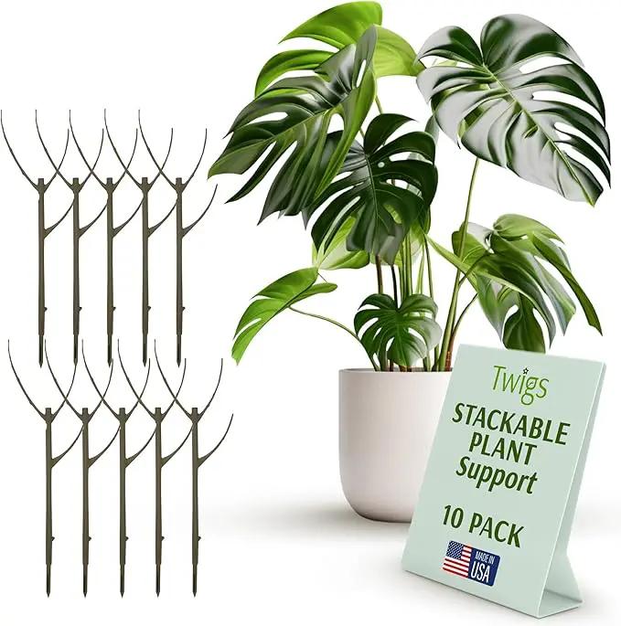 Stackable Plant Support Stakes, Stem Holder Structures for Indoor & Outdoor Use, Garden Accessories for Climbing & Potted Plants, Trellis Alternative - Moonstone, 10 Pack, 17" L by GreenHaven Gardens