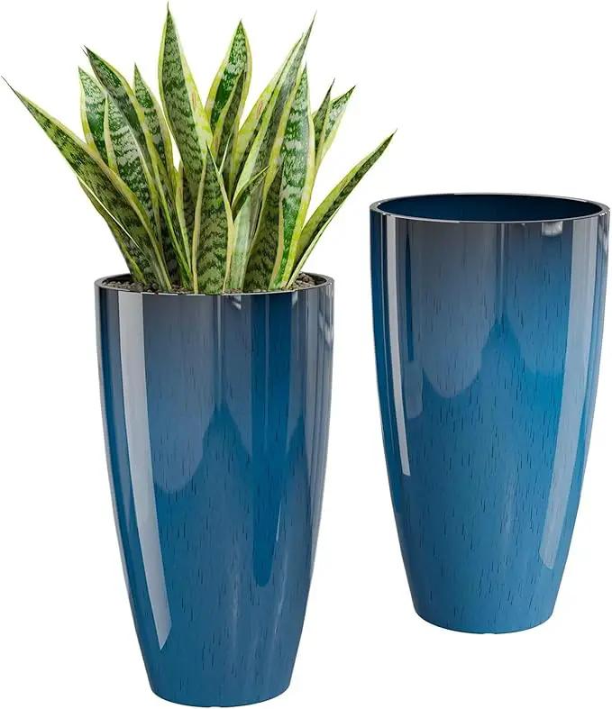 QCQHDU 21 inch Tall Planters for Indoor & Outdoor Plants, 2 Pack Sturdy Plant-Flower-Tree Pots for Front Porch Patio Deck Living Room Decor by GreenHaven Gardens