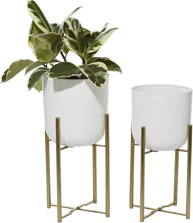 CosmoLiving by Cosmopolitan Metal Indoor Outdoor Planter Dome Large Planter Pot with Removable Stand, Set of 2 Planters 20", 22"H, White by GreenHaven Gardens