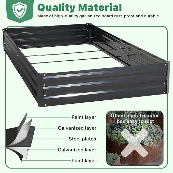 ONCEMORE Galvanized Raised Garden Bed for Vegetables Flowers Herbs, Metal Raised Garden Bed Kit with 2 PCS Tomato Cage, Gloves, Trellis Netting, Plant Labels, Plant Ties, Black 8×4×1FT by GreenHaven Gardens