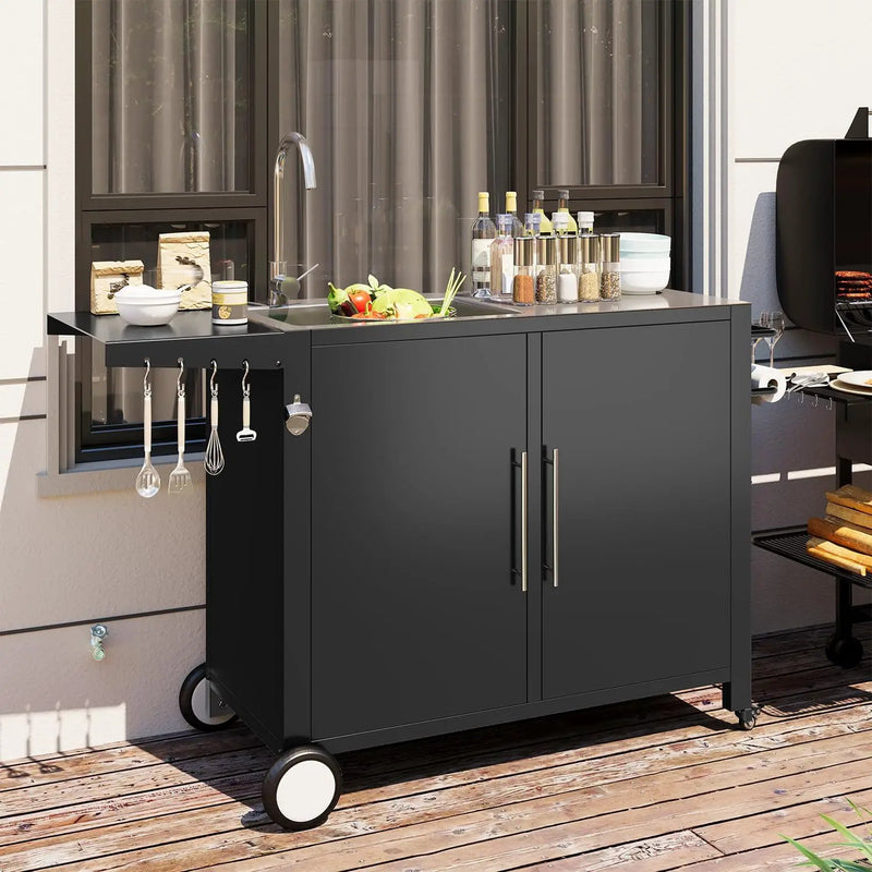 Outdoor Kitchen Sink with Hose Hook up, Stainless Steel Worktable Kitchen Cabinet Island, Grill Prep Table Work Station, Grill Cart for Garden, Backyard and Lawn by GreenHaven Gardens