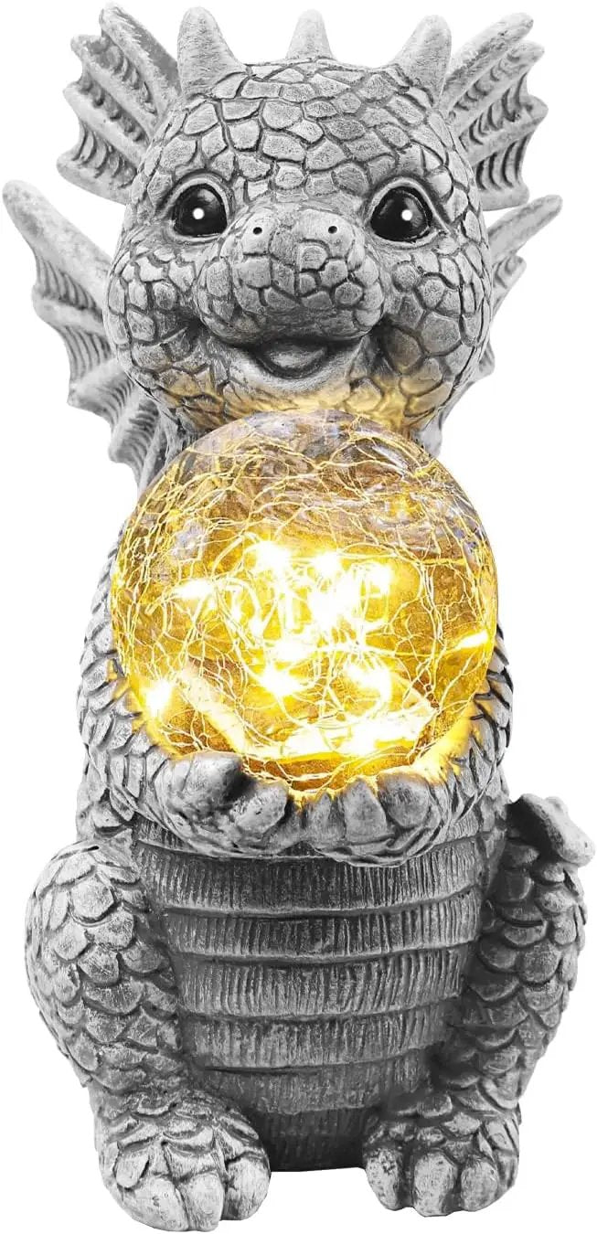 Solar Garden Outdoor Statues 7.2" Resin Dragon Statues Holding Magic Ball with Solar Lights,Lawn Decor for Patio, Balcony, Yard Ornament,Unique Gifts for Mom Grandma Housewarming by GreenHaven Gardens