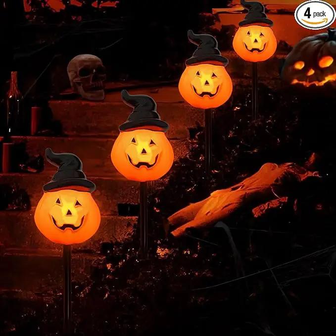 4 Pack Halloween Pumpkin Witch Hat Pathway Lights –7Ft LED Outdoor Halloween Decorations, Waterproof Halloween Garden Stake Lights Perfect for Outdoor Pathway, Yard, Walkway, Lawn and Driveway Decor by GreenHaven Gardens
