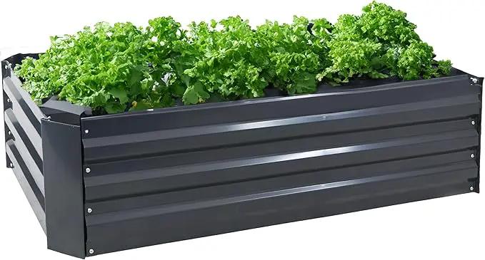 Sunnydaze 11.75" H Raised Metal Garden Bed - Galvanized Raised Garden Bed Outdoor for Vegetables and Flowers - Dark Gray - 4' x 2' Rectangle by GreenHaven Gardens