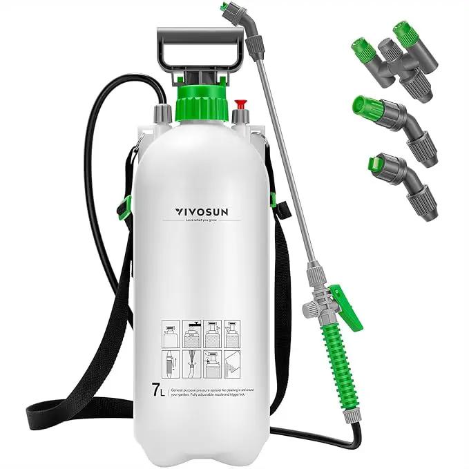 VIVOSUN Pump Sprayer 1.8 Gallon, Portable Water Spray Bottle in Lawn and Garden Yard, Weed Sprayer for Plants with 3 Nozzles, Adjustable Shoulder Strap, Pressure Relief Valve by GreenHaven Gardens