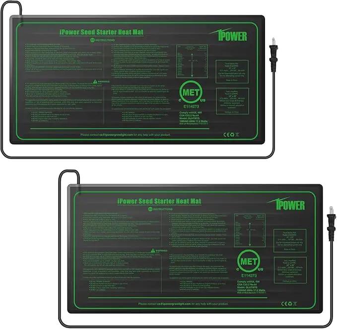 iPower 2-Pack Durable Waterproof Seedling Heat Mat 10" x 20" Warm Hydroponic Plant Germination Starting Pad, 2 Pack, Black by GreenHaven Gardens