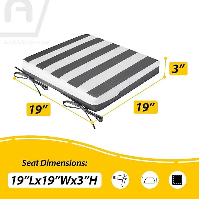 AAAAAcessories Outdoor Seat Cushions for Chairs, Waterproof, Fade-Resistant Patio Furniture Replacement Cushions, 19" x 19" x 3", Set of 2, Gray Cabana Stripe by GreenHaven Gardens