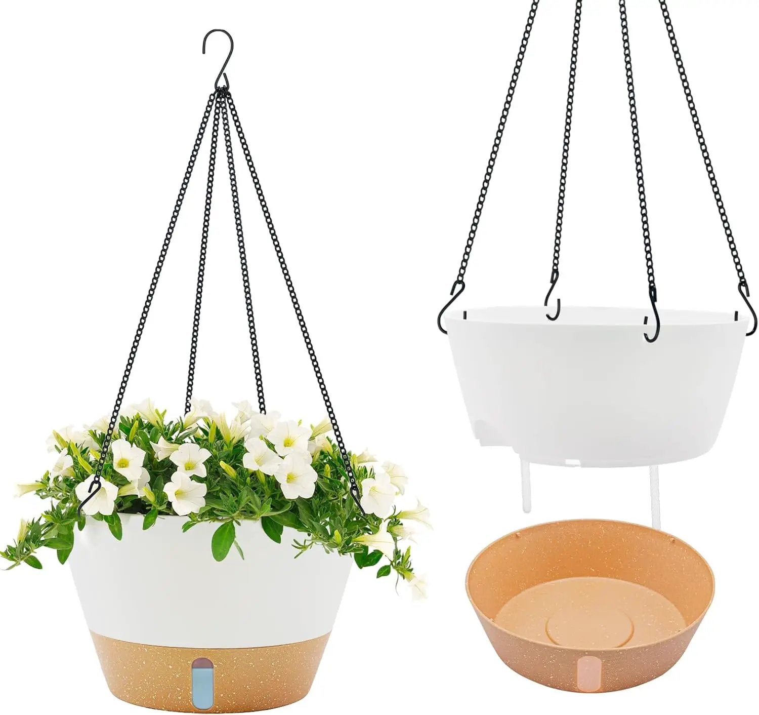 ZMTECH 12 Inch Hanging Planters for Indoor, 2 Pack Large Hanging Plant Pot with Visible Water Level and Chain, Self Watering Hanging Flower Pot for Outdoor Garden Porch(12Inch, White) by GreenHaven Gardens