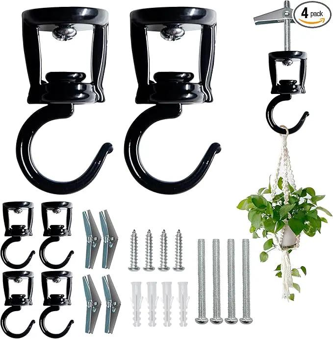 Ceiling Hooks for Hanging Plants (4 PCS Black),Heavy Duty Metal Plant Hooks, Screw in Hooks for Hanging Birdfeeders, Lamps, Planters, Outdoor Decorative Hooks up to 33 lbs by GreenHaven Gardens