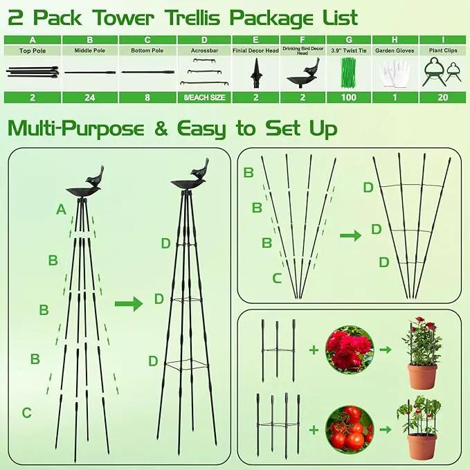 2 Pack Garden Obelisk Trellis for Climbing Plants | 79 Inches Tall Rustproof Metal Plant Support Trellis | Adjustable Garden Tower Trellis for Indoor Outdoor Vines Vegetables Flowers by GreenHaven Gardens