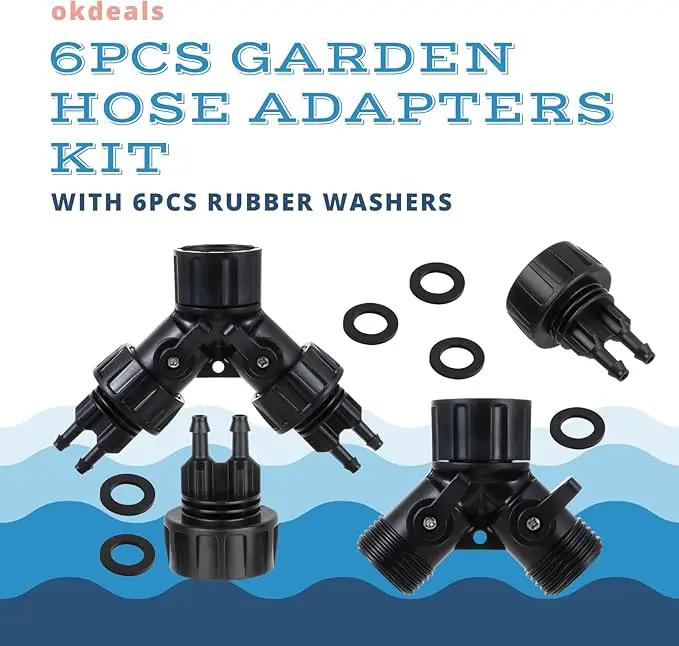 6pcs Garden Hose Adapters Kit, 2 Way Y Water Splitter Connector with 3/4'' Faucet Convert to 1/4'' Drip Irrigation Tubing Adapters, Garden Outdoor Watering Hose Connectors Set by GreenHaven Gardens