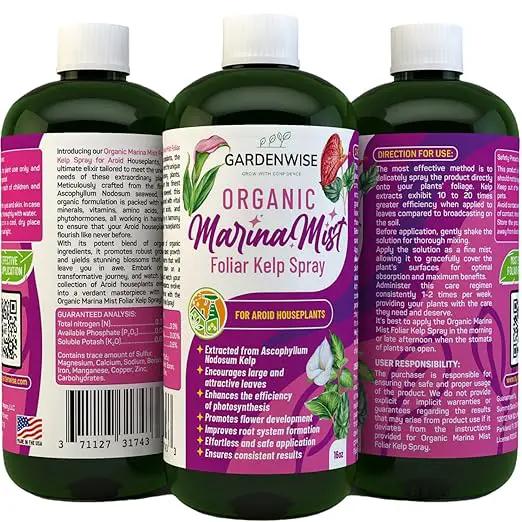 Marina Mist: Organic Aroid Plant Food & Foliar Kelp Spray - Nourish & Enhance Peace Lily, ZZ Plant, Elephant Ear, Monstera, Aglaonema, Philodendron, Pothos, Colocasias - Easy to Use (16 oz) by GreenHaven Gardens