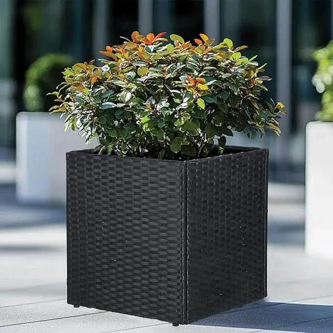 SUNNYPARK Set of 2 Large Square Planter with Removable Liner, All-Weather PE Rattan Modern Planters Indoor Outdoor Flower Plant Pots Garden Box Patio Yard Front Porch Deck by GreenHaven Gardens