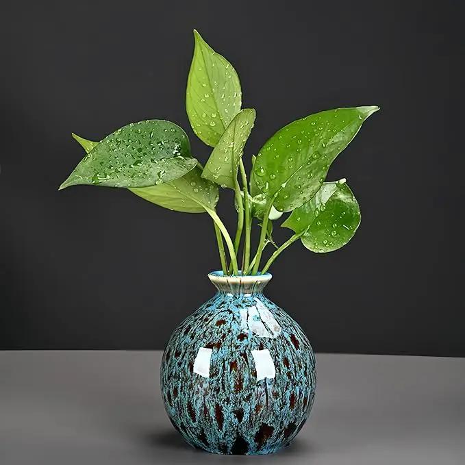 Ceramic Bud Vase Set, Fambe Blue Glazed Finish, Decorative Flower Vases (Blue-Set of 3) by GreenHaven Gardens