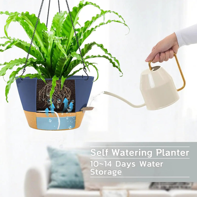 ZMTECH 12 Inch Large Hanging planters for Indoor, 2 Pack Self Watering Plant Pot for Outdoor Garden Porch, Hanging Flower Pot with Visible Water Level & Removable Tray(12Inch, Blue) by GreenHaven Gardens