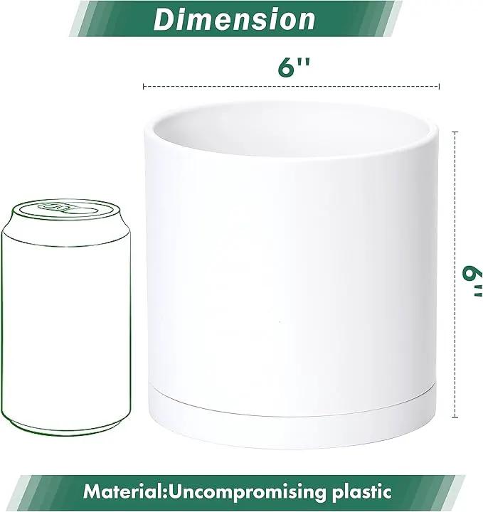 D'vine Dev 4 Pack 6 Inch Modern Plastic Plant Pots, Small Garden Planters for Plant with Drainage Holes and Saucers, White Color, 74-Z-J-2 by GreenHaven Gardens