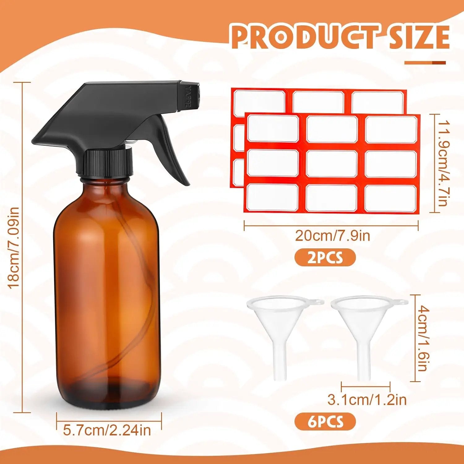 Norme 12 Pcs 8 oz Glass Spray Bottles with Funnels and Labels Refillable Cosmetic Empty Spray Bottles with Sprayer Containers for Essential Oil Cleaning Solutions(Amber,Classic) by GreenHaven Gardens