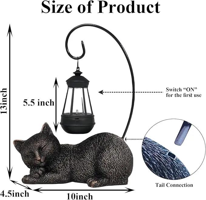 Solar Garden Statue Cat Figurine with Solar Light- Cat Statues Garden Art with Solar Lantern, Loving Cat for Patio,Balcony,Yard, Lawn, Porch-Unique Housewarming Gift for Garden Mom Grandma by GreenHaven Gardens