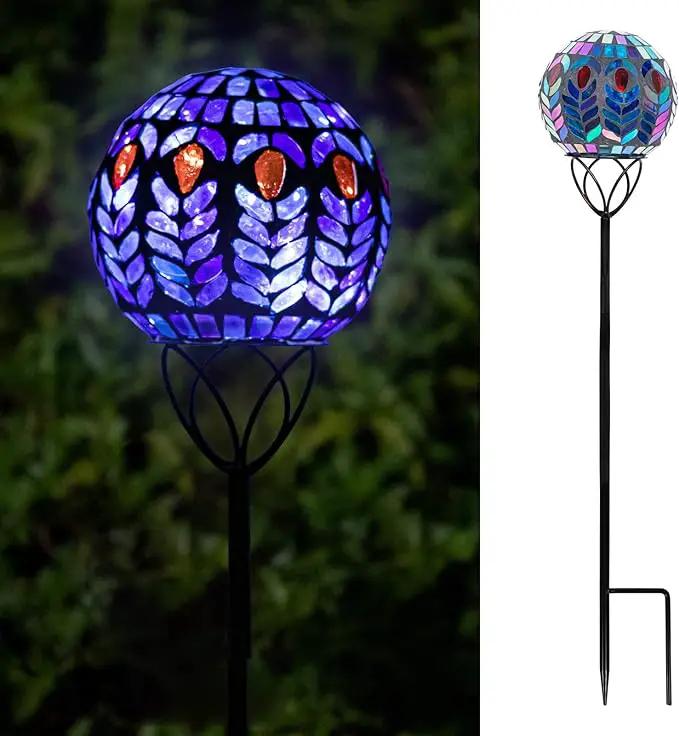 VCUTEKA Solar Lights Outdoor Garden Decor Mosaic Solar Garden Lights Waterproof Glass Ball LED Pathway Stake Light for Landscape Lawn Patio Yard Decoration 6 inch by GreenHaven Gardens