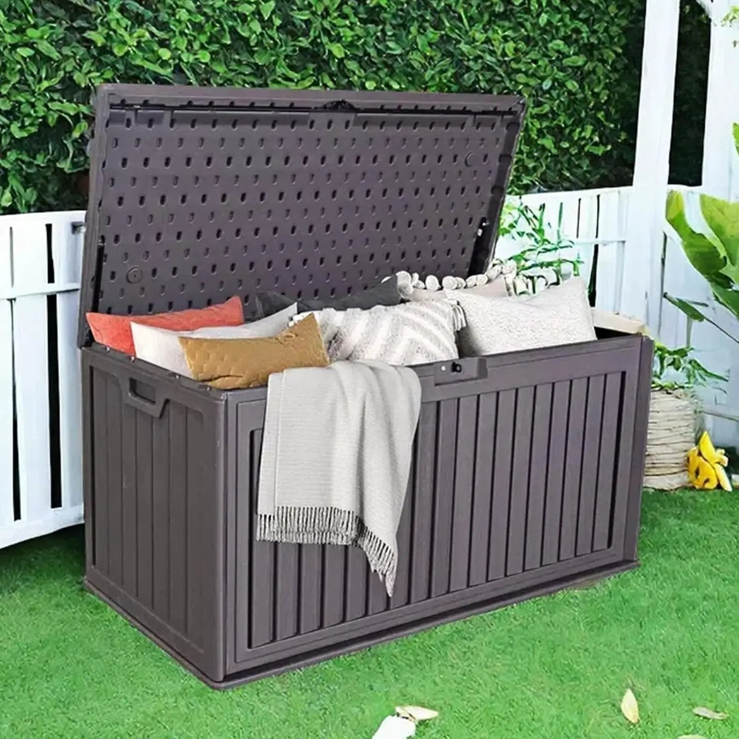 KUIKUI 130 Gallon Deck Box Waterproof, Pool Storage Box, Outside Resin Deck Box for Patio Cushions, Garden Tools and Sports Pools Equipment by GreenHaven Gardens