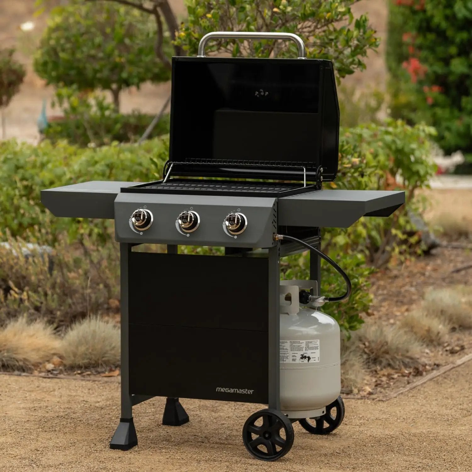 3-Burner Propane Gas Grill with Side Tables, 30,000BTUs, 429.81 SQ. In. Cooking Space, 2 Wheel Transport, Outdoor Kitchen Grill for BBQs, Backyards, Tailgating, and More - 720-1094 by GreenHaven Gardens