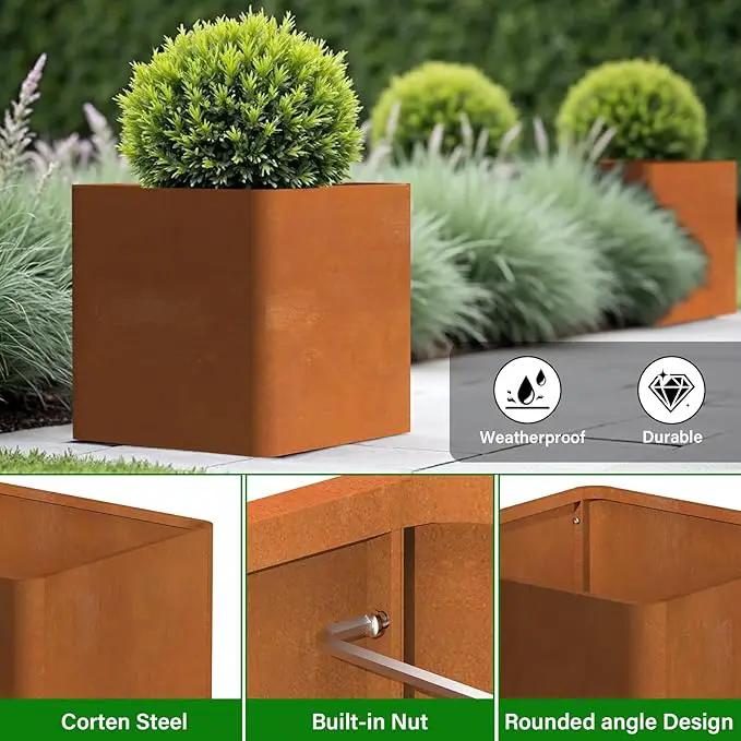 Corten Steel Planter Box 24" L x 24" W x 24" H,Large Metal Square Planter for Outdoor Plants,Metal Cube Flower Pot with Drainage Hole for Porch Hotel Patio Yard by GreenHaven Gardens