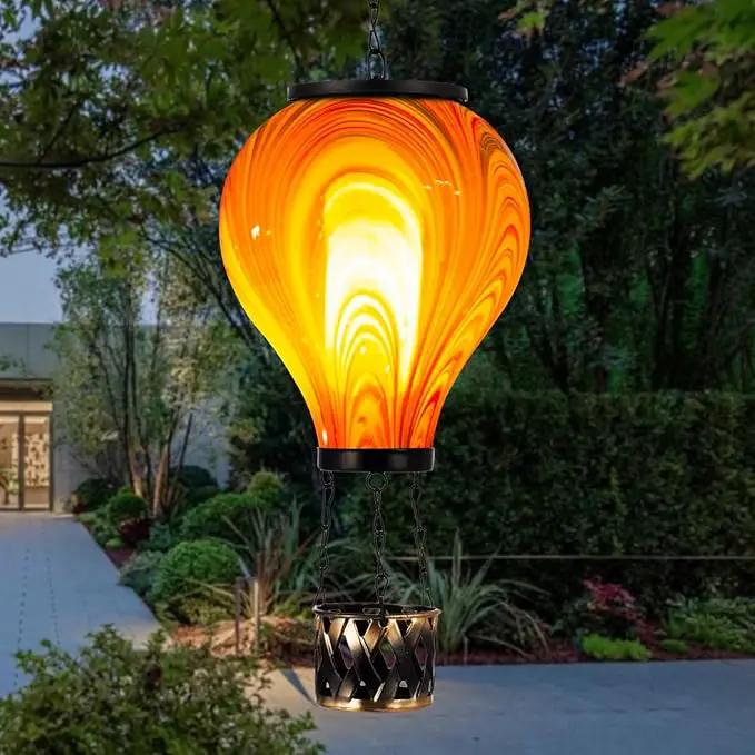 2PCS Solar Hot Air Balloon Lantern with Flame Flickering Light Tie-Dye Glass Hot Air Balloon Solar Lanterns Outdoor Waterproof Hanging Garden Light for Patio Porch Yard Decor,Gift for Women by GreenHaven Gardens