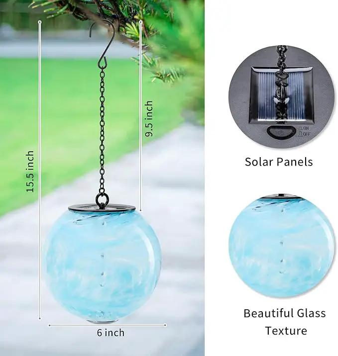VCUTEKA Solar Chandelier Outdoor, Hanging Glass Solar Light with Hook Up, Garden Lanterns Decor for Yard, Tree and Patio, Blue by GreenHaven Gardens