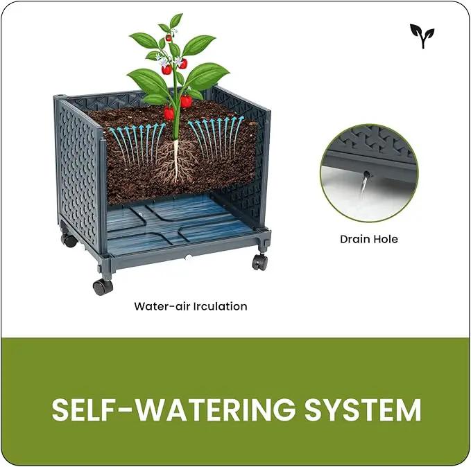 Raised Garden Bed with Tomato Cage 67.6” Self Watering Tomato Planter Boxes with Trellis Wheels for Outdoor Climbing Flowers Vegetable Vine Vegetables by GreenHaven Gardens