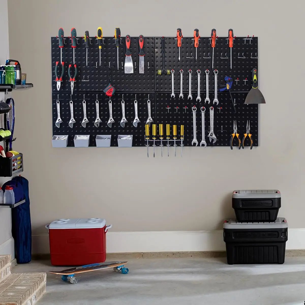 48x24 inch Black Metal Pegboard Kit for Wall Organization with Hooks, Garage Storage Bins, and Utility Tool Board, Efficient Tool Organizer Peg Board by GreenHaven Gardens