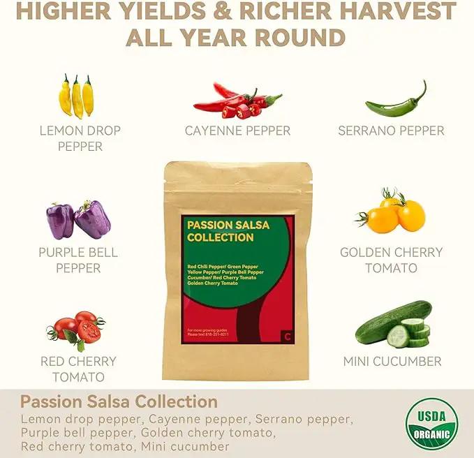 inbloom Passion Salsa Seed Pod Kit for AeroGarden, 12 Pods Hydroponic Supply with Vegetable Seeds of Red Chili,Green, Yellow, and Purple Bell Pepper, Red/Golden Cherry Tomato, Cucumber by GreenHaven Gardens