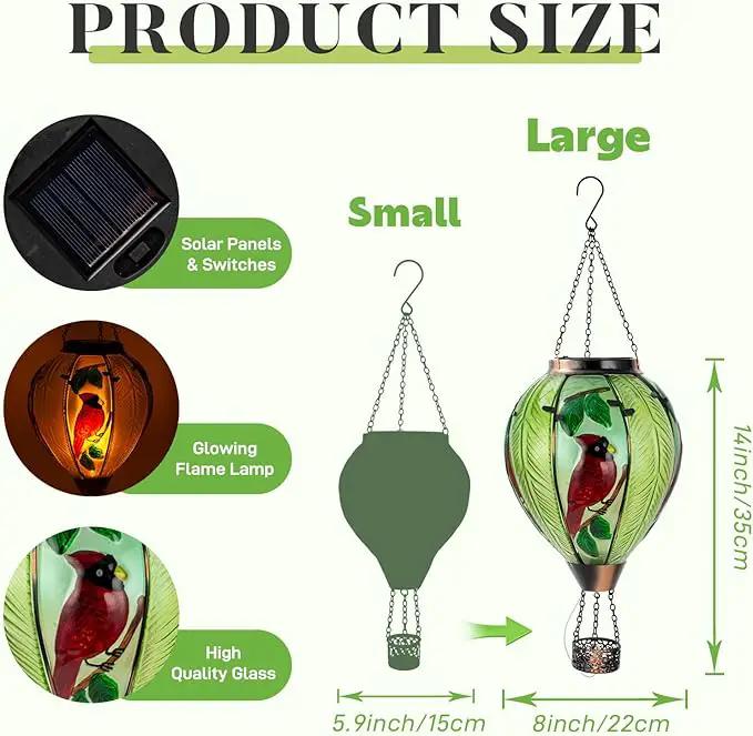 Large Hot Air Balloon Cardinal Solar Lantern Lights with Flame, Green Glass Balloon Lantern Waterproof Outdoor Decor for Garden Yard Patio, Birthday Mother's Day Gifts for Moms Women by GreenHaven Gardens