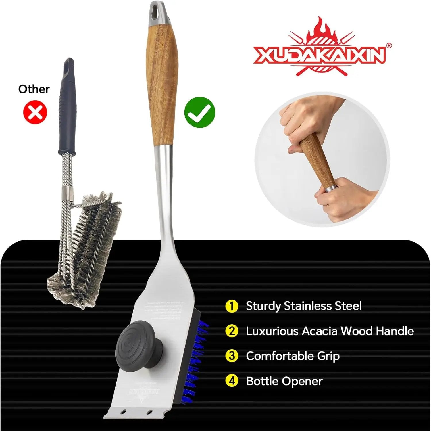 Grill Brush and Scraper, Dual Grip Design,Extra Strong BBQ Cleaner Accessories,Safe Nylon Bristles Barbecue Triple Scrubbers Cleaning Brush for Cast Iron Grates/Porcelain/Charcoal Grill by GreenHaven Gardens