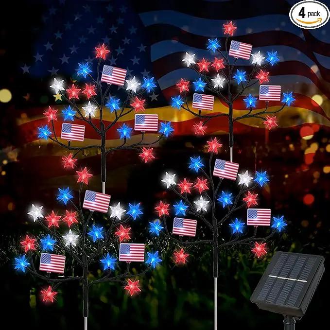 HUGSVIK 4 Packs 80LED 4th of July Decorations Outdoor, Upgraded Red White and Blue Solar Lights with Stars & American Flags, Outdoor Memorial Day Decorations Patriotic Lights for Yard Pathway Garden by GreenHaven Gardens