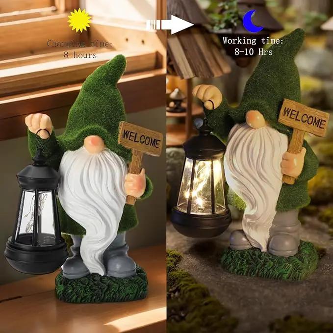 Garden Gnome Statue Solar Light Outdoor Decorations Figurine Welcome Sign with Lantern Sculpture Garden Decor Lawn Patio Yard Porch Outside Housewarming Gifts for Women Mother's Day Grandma by GreenHaven Gardens