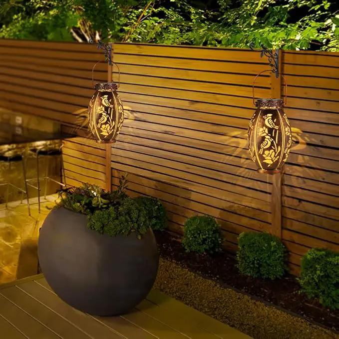 pearlstar 2 Pack Solar Lantern Hanging Light Outdoor Waterproof Decorative Metal Solar Lamp for Table Garden Yard Patio Balcony Pathway,Copper,Perfect Gift for Women/Mom/Men,Cardinal-2 by GreenHaven Gardens