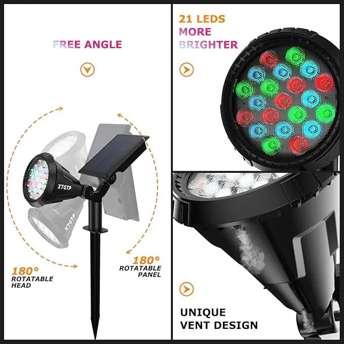 Solar Spotlights Outdoor Color Changing, 180°Adjustable Flag Pole Lights, IP67 Garden Lights Solar Powered Waterproof, Wall Lights for Garden Pool Area Pond, Landscape Solar Light for Yard by GreenHaven Gardens