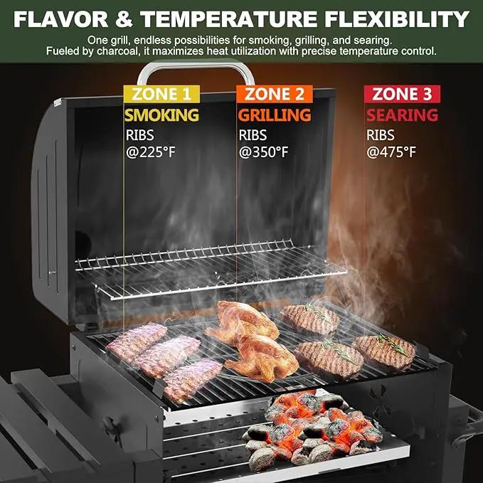 Charcoal Grills, Large Outdoor BBQ Grill Offset Smoker with Side Table Heavy Duty Outside Barbecue Grills Cooking Backyard Patio (Enamel Grill Grate) by GreenHaven Gardens