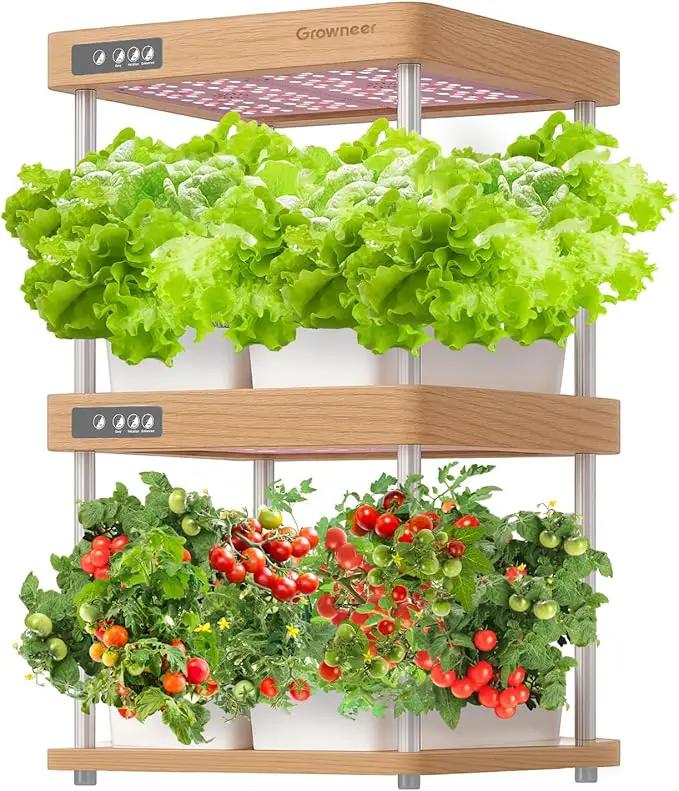 GROWNEER HydroEasy1.0 Hydroponics Growing System Kit, Beginner-Friendly Indoor Garden for Vegetable Fruit Herb, Red Oak Design, Perfect Gift Idea, Full-Spectrum LED Lights for Maximum Growth by GreenHaven Gardens