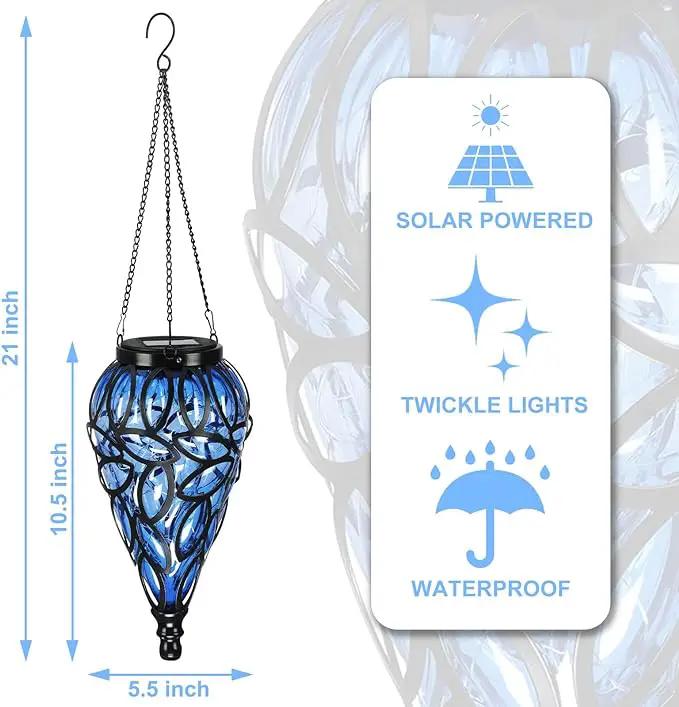 Solar Hanging Lantern Outdoor Lights, Tear-Shaped 15 LEDs Cool White Hanging Lights with S Hooks Decor in Garden, Yard, Pathway, Front Door and Landscape by GreenHaven Gardens