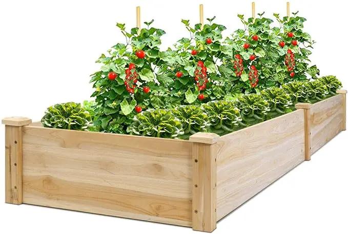 Giantex Raised Garden Bed Planter, Wooden Elevated Vegetable Planter Kit Box Grow for Patio Deck Balcony Outdoor Gardening, Natural by GreenHaven Gardens