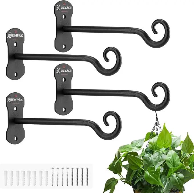 Kingsyard 4 Pack Wall Plant Hanger - Heavy Duty Metal Hanging Bracket Hooks for Hanging Plant Bird Feeders Lanterns Wind Chimes Indoor/Outdoor. Black by GreenHaven Gardens