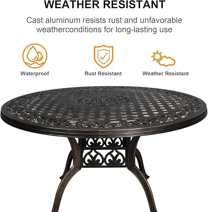 48" Round Patio Table for 6 Person Cast Aluminum Bistro Table with Umbrella Hole,Metal Patio Table Outdoor Bistro Dining Table for Garden,Bronze by GreenHaven Gardens
