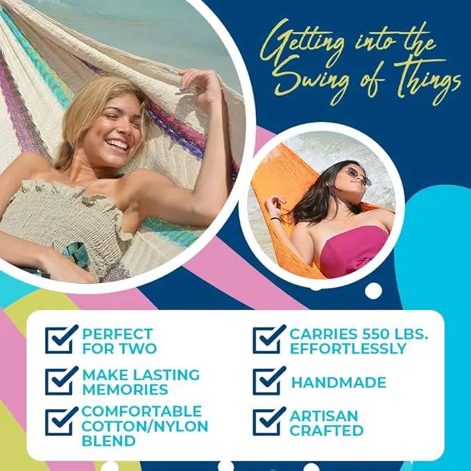 Hammocks Rada Mayan-Made Matrimonial Yucatan Hammock - Two Person Hammock - Artisan Crafted in Central America - Fits 12.5 to 13 Feet Hammock Stand - Up to 550 Pounds, Sky Blue - Hanging Bed by GreenHaven Gardens