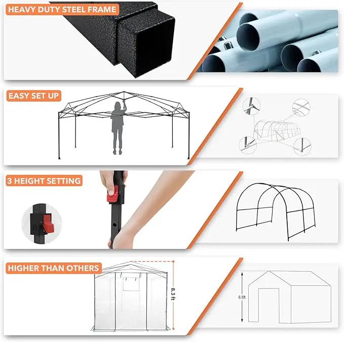 EAGLE PEAK 12x8 Portable Walk-in Greenhouse, Pop-up Indoor Outdoor Garden Green House, Zippered Doors and Windows, Heavy Duty Woven PE Cover, White by GreenHaven Gardens