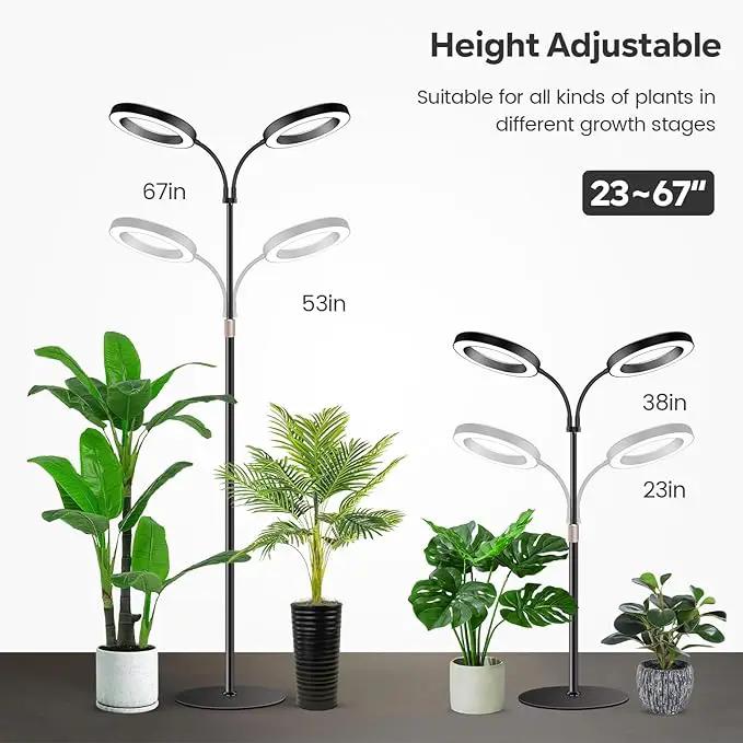 Garpsen Halo Grow Lights, Dual-Head Full Spectrum LED Plant Lights for Indoor Growing with Stand, 3 Color Modes Grow Lamp with Timer 6/12/16H, 5 Dimmable Levels, 168 LEDs and 67''Height Adjustable by GreenHaven Gardens