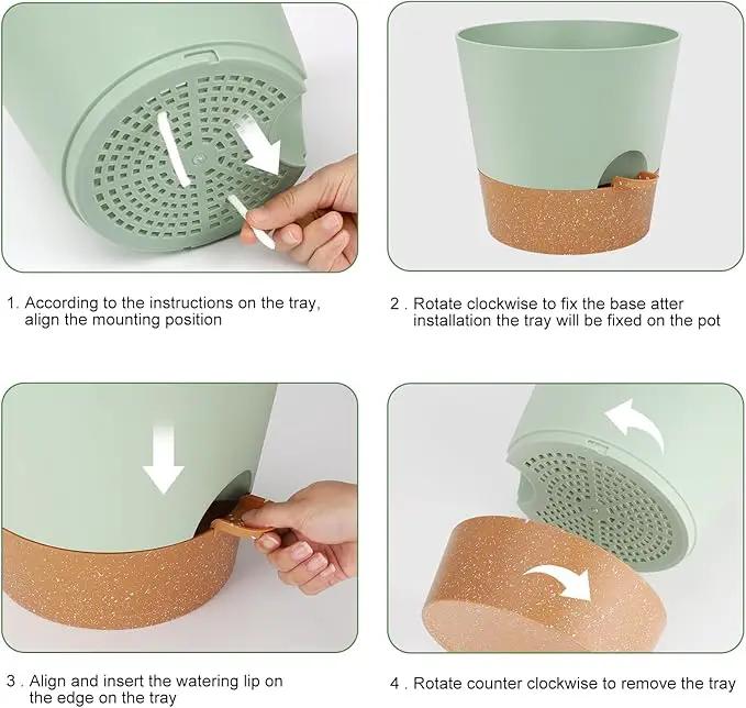 10-Inch Plant Pots, Self-Watering Planters with Drainage Holes & Saucers for Indoor and Outdoor Plants (2-Pack, Green) by GreenHaven Gardens