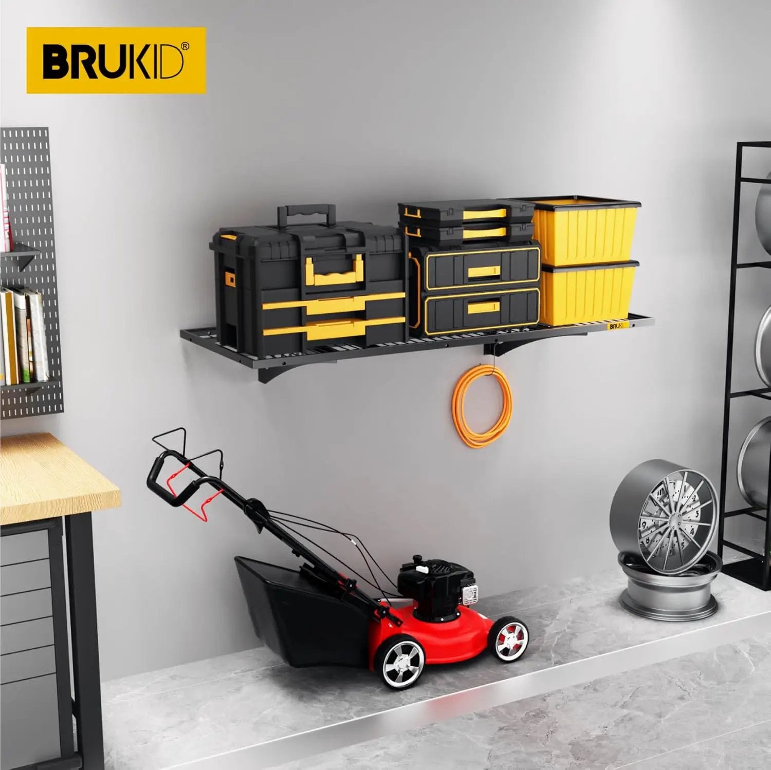 1.64x4ft Adjustable Rail Wall Garage Storage Shelf, for Tool Room, Storage Room, Store Supermarket Wall Storage Shelving Rack (1 Pack-Black) by GreenHaven Gardens