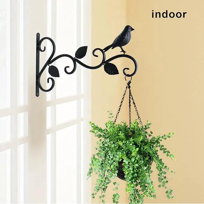 Hanging Plants Bracket 12" Bird Planter Outdoor Hooks Hangers for Flower Baskets Pot Bird Feeder Wind Chimes Lanterns Patio Garden Outdoor Indoor Metal Black, 2 Pack by GreenHaven Gardens